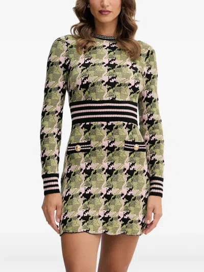Silvian Heach Geometric-pattern Mini Dress In Green