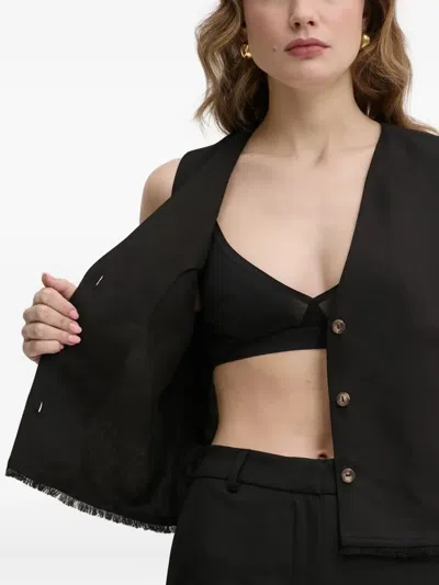 Ivy & Oak Button-front Fringed Top In Black