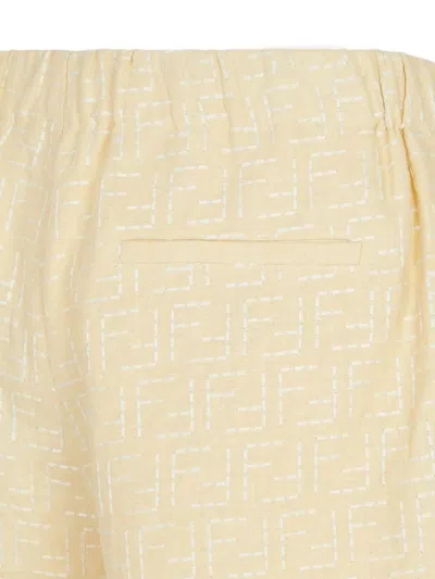 Fendi Men Jacquard Linen And Cotton Bermuda Shorts With All-over Ff Motif In Neutral