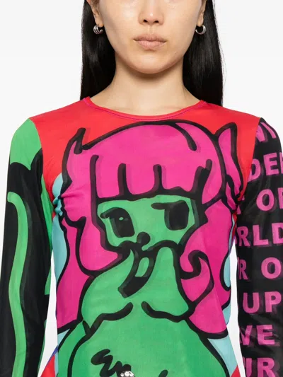 Chopova Lowena Tiny Long Sleeve Mesh Top In Multi