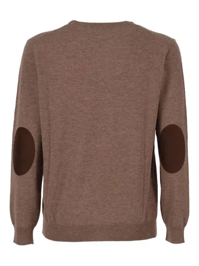 Kangra Cashmere Basic Crew Neck Sweater With Alcantara Patches In Multi
