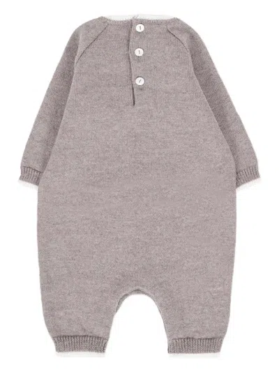 Little Bear Bear-detail Virgin Wool Romper In Gray