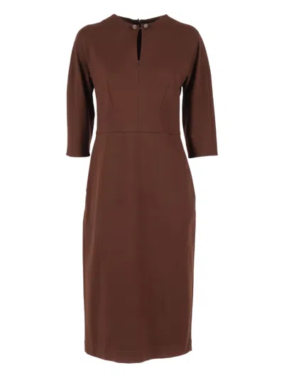 Fabiana Filippi Milano Stitch Jersey Fitted Dress With Piercing Detail In Brown