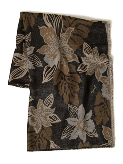 Twinset Étole Jacquard Florale In Black