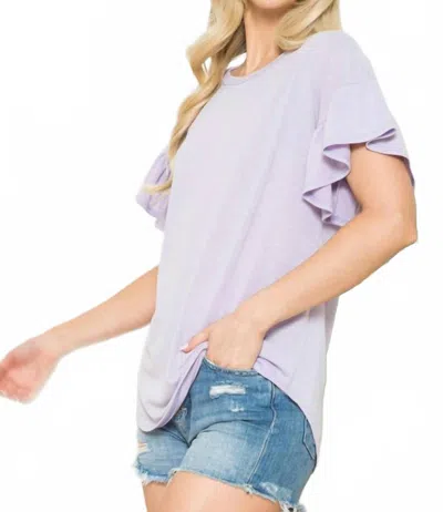 Acting Pro Solid Ruffle Sleeve Top In Lavender In Blue