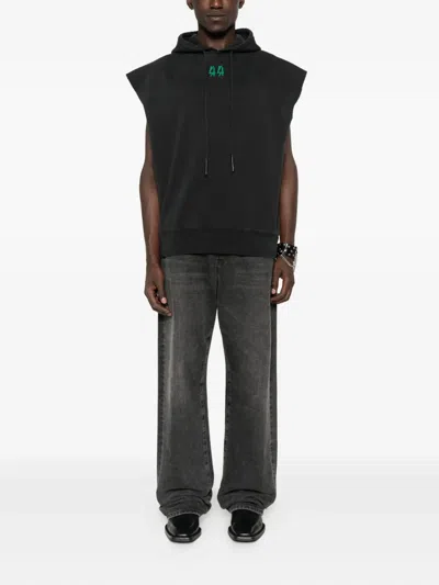 44 Label Group Cropped Sleeveless Black Hoodie With Graphic Designs In Black