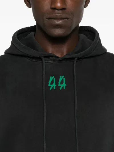 44 Label Group Cropped Sleeveless Black Hoodie With Graphic Designs In Black