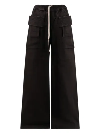 Rick Owens Drkshdw Creatch Wide-leg Cotton-blend Canvas Drawstring Cargo Trousers In Black