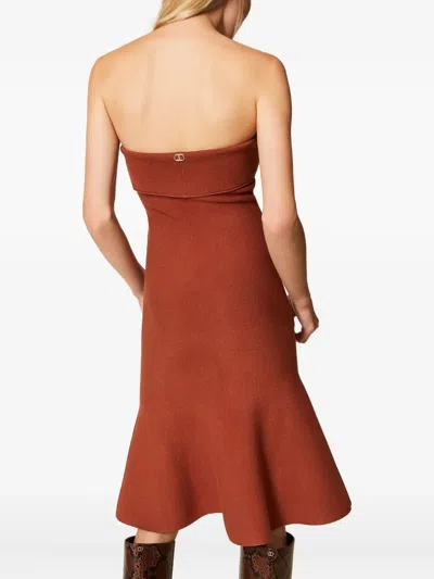 Twinset Robe Midi En Maille Avec Godet In Brown