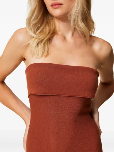 Twinset Robe Midi En Maille Avec Godet In Brown