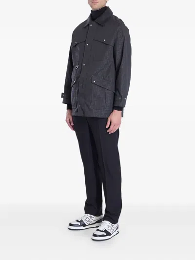 FF 图案皮质边饰夹克