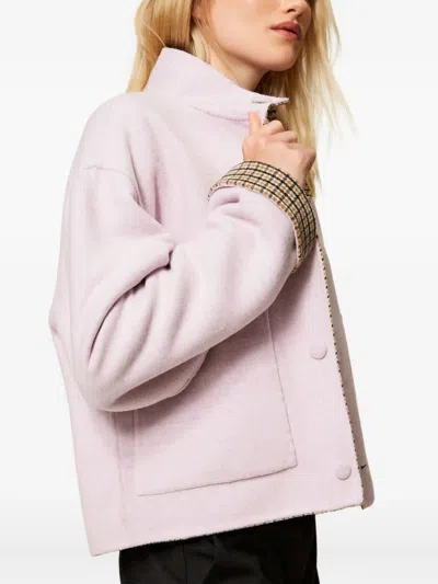 Twinset Boxy Cropped Jacket With Checked Pattern In Brown