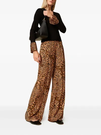 Twinset Pantalon Jacquard Avec Imprimé Animalier In Brown