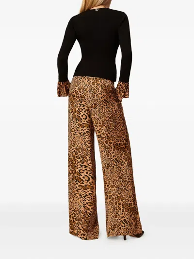 Twinset Pantalon Jacquard Avec Imprimé Animalier In Brown