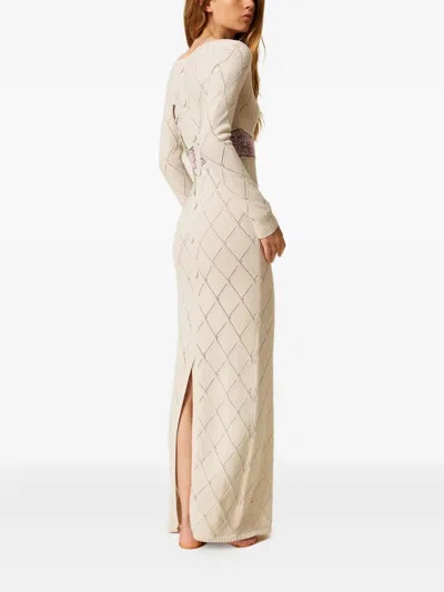 Twinset Robe Longue En Fil Treeblend Avec Incrustation In Neutral
