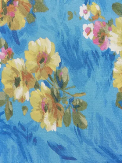 La Doublej Drawstring Floral-print Skirt In Blue