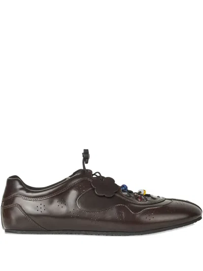 Cecilie Bahnsen Blaise Beaded Leather Sneakers In Brown