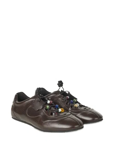 Cecilie Bahnsen Blaise Beaded Leather Sneakers In Brown