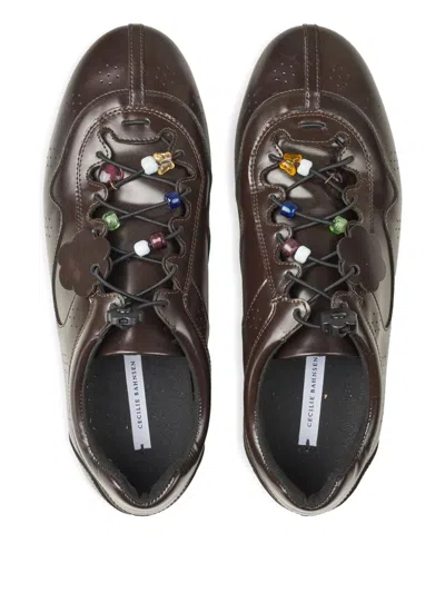 Cecilie Bahnsen Blaise Beaded Leather Sneakers In Brown