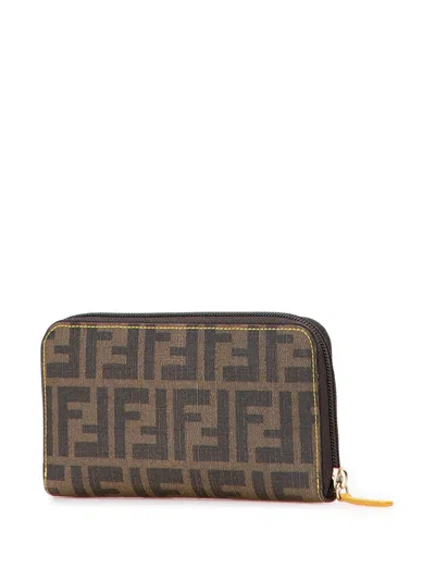 Pre-owned Fendi 2000-2010 Zucca Coated Canvas Zip Around Wallet Long Wallets In Brown