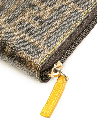 Pre-owned Fendi 2000-2010 Zucca Coated Canvas Zip Around Wallet Long Wallets In Brown