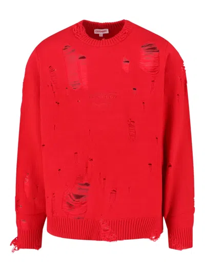 Charles Jeffrey Loverboy Distressed Red Wool Blend Sweater With Ribbed Finishes In Red