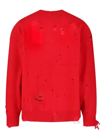 Charles Jeffrey Loverboy Distressed Red Wool Blend Sweater With Ribbed Finishes In Red