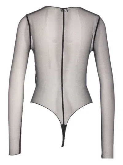 Elisabetta Franchi Bodysuit With Gold Chain And Sheer Fabric In Black