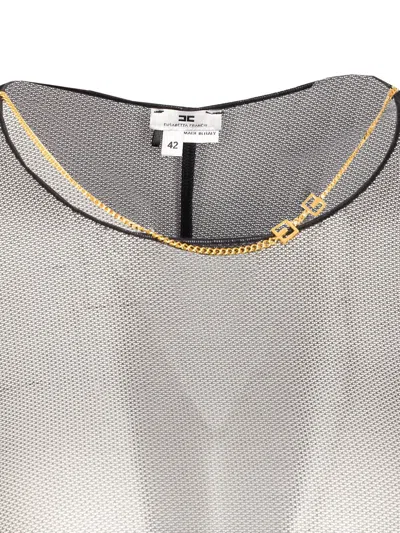 Elisabetta Franchi Bodysuit With Gold Chain And Sheer Fabric In Black