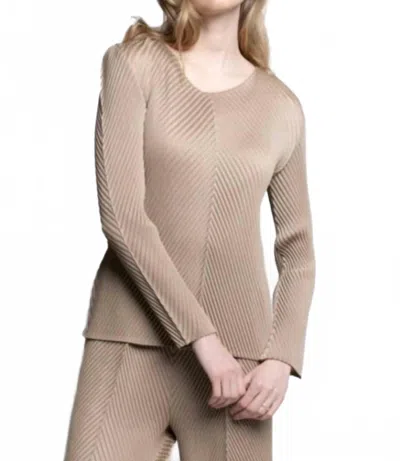 Picadilly Crew Neck Chevron Pleated Top In Dijon In Brown