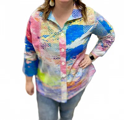 Parsley & Sage Zoey Button Down Shirt In Multicolor In Blue