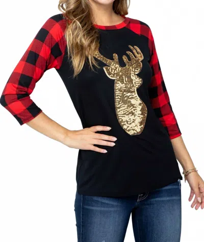 Acting Pro Contrast Long Sleeve Deer Patch Top In Red In Red