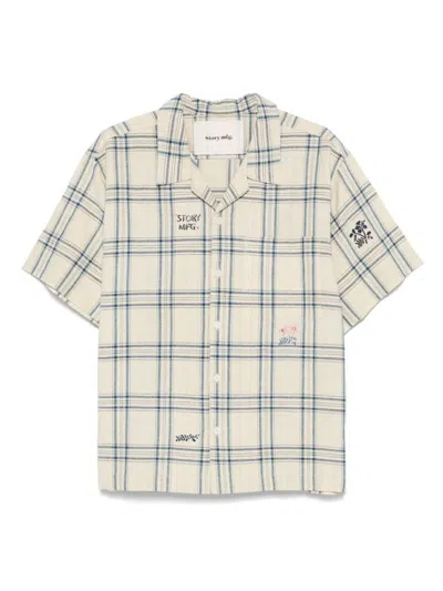 Story Mfg. Story Mfg Check Pattern Short-sleeved Shirt With Notched Collar In Neutral
