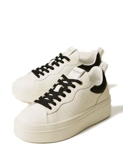 Twinset Leather Platform Sneakers In White