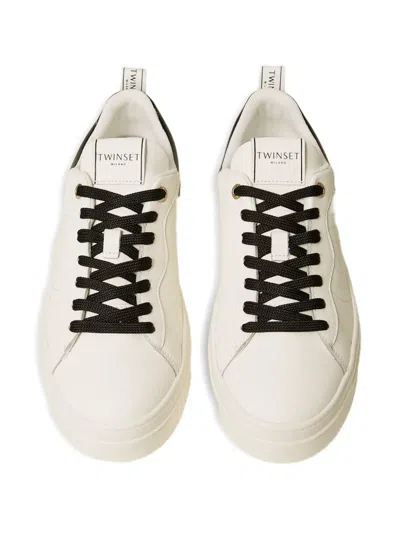 Twinset Leather Platform Sneakers In White