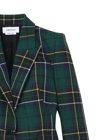 Alexander Mcqueen Single-breasted Wool Tartan Jacket With Peak Lapels In Green