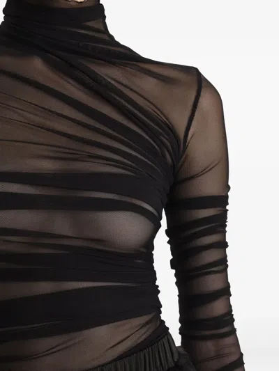 2310 Studio Draped Mesh Top In Black