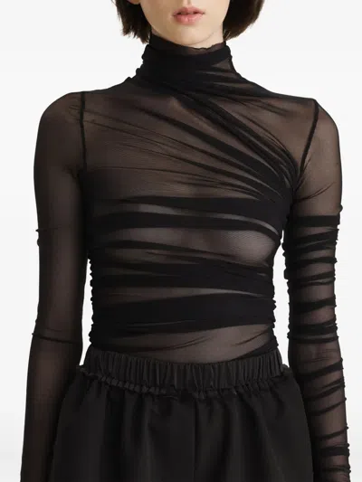 2310 Studio Draped Mesh Top In Black