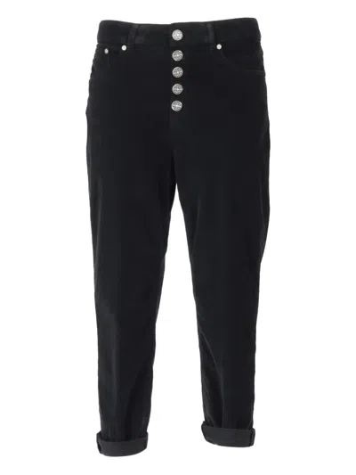 Dondup Koons Loose-fitting Velvet Trousers In Black