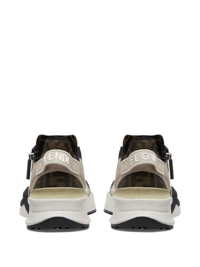 Fendi Beige Leather Sneakers With Ff Motif In Brown