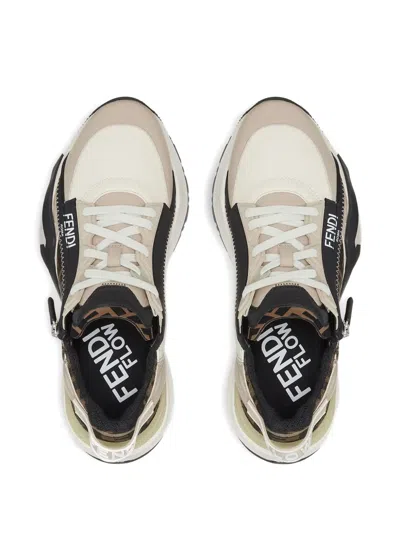 Fendi Beige Leather Sneakers With Ff Motif In Brown