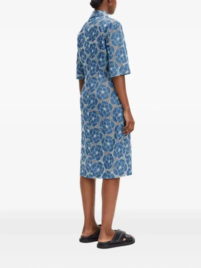 Samsoe & Samsoe Floral-print Collared Midi Dress In Blue