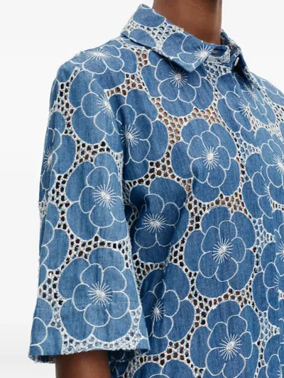 Samsoe & Samsoe Floral-print Collared Midi Dress In Blue