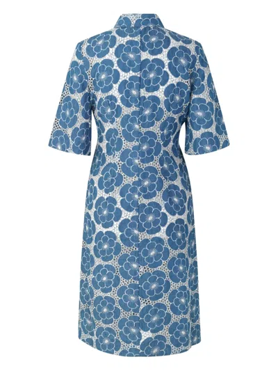 Samsoe & Samsoe Floral-print Collared Midi Dress In Blue