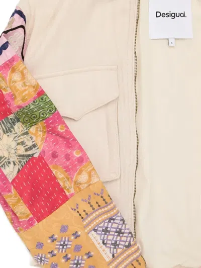 Desigual Patchwork-sleeve Bomber Jacket In White
