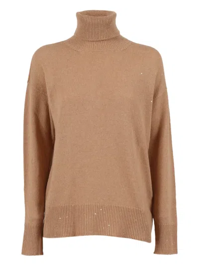 Lorena Antoniazzi Sequin-embellished Turtleneck Sweater In Brown
