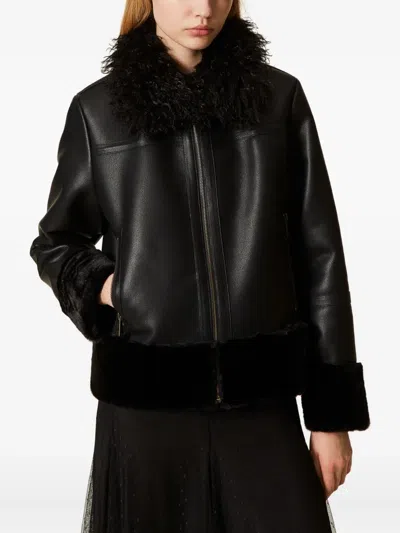 Twinset Faux-leather Coat In Black