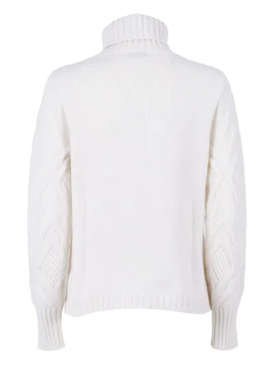 Kangra Cashmere Textured Diamond Pattern Turtleneck Sweater In White