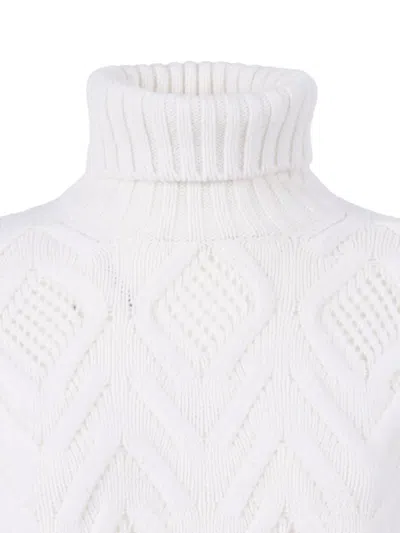 Kangra Cashmere Textured Diamond Pattern Turtleneck Sweater In White