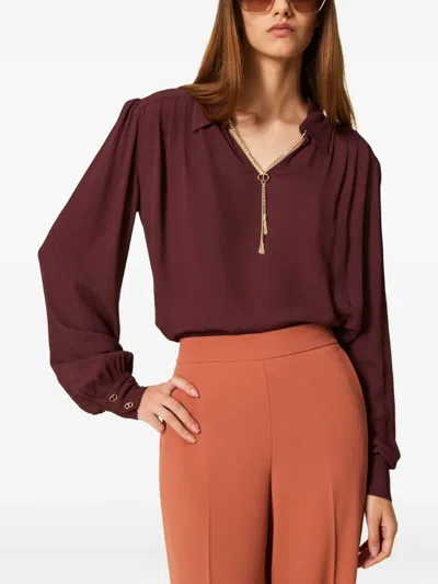 Twinset Chain-embellished Gathered Blouse In Multi